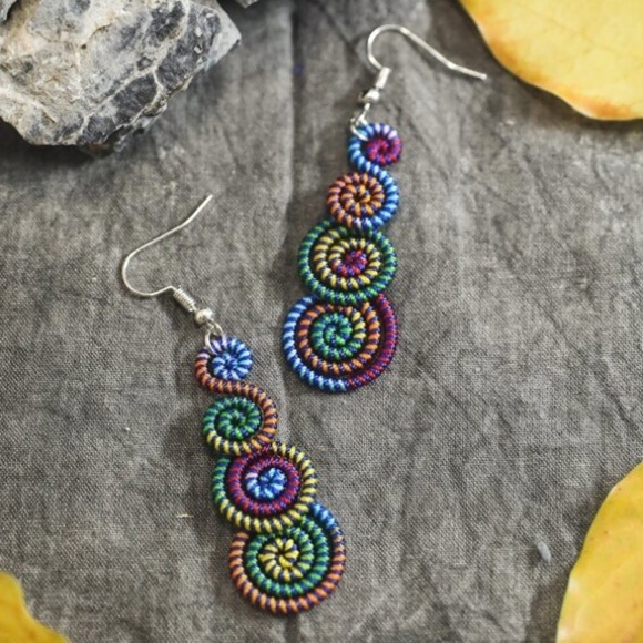 Colorful Spiral Bohemian Drop Pierced Earrings ER09 - Picture 2 of 3